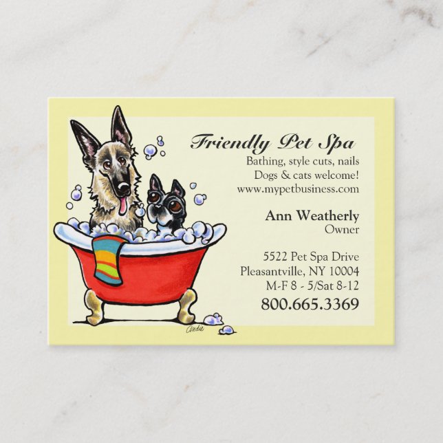 Pet Spa Grooming Boutique Happy Fancy Business Card (Front)