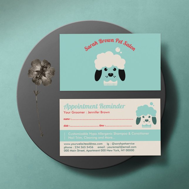 Pet Spa Salon Appointment Remind Dog Groomer Business Card (Creator Uploaded)