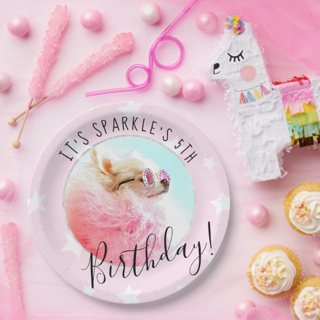 Pet Star | Photo Pet Birthday Party Pink Paper Plate (Party)