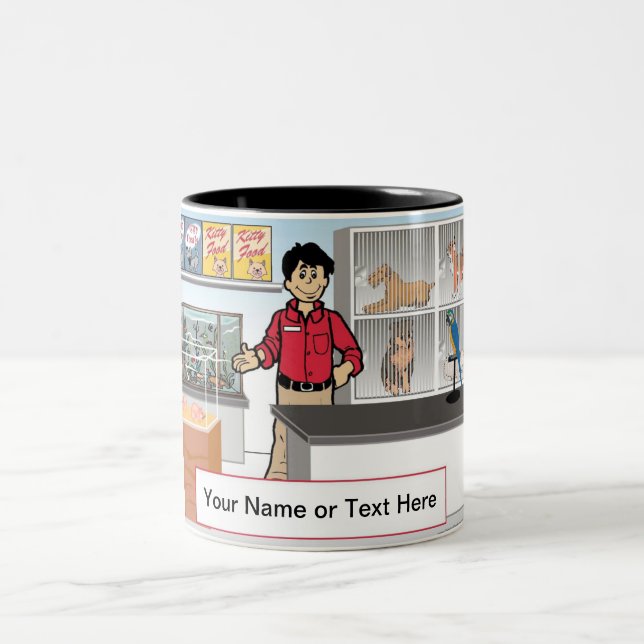 Pet Store - Male Cartoon by PrintedPerfection.com Two-Tone Coffee Mug (Center)