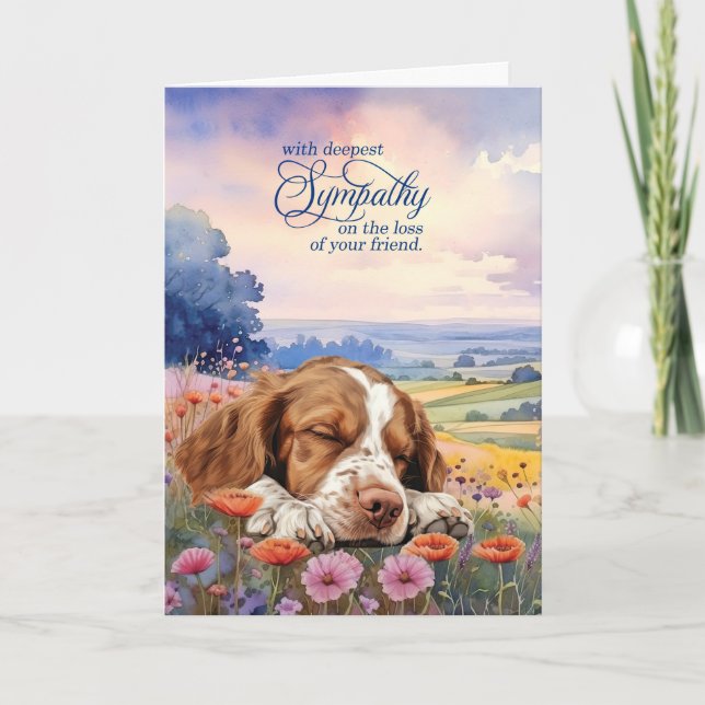 Pet Sympathy Brittany Spaniel Dog Wildflowers Card (Front)