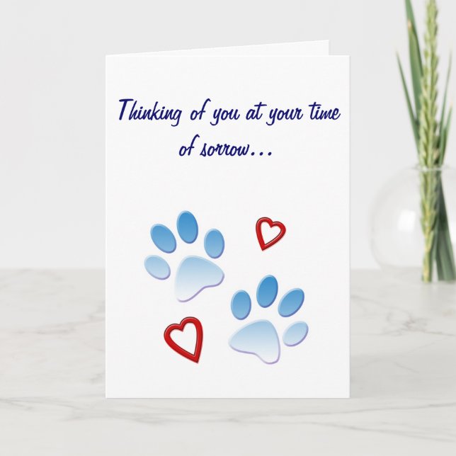 Pet Sympathy Card Paws and Hearts Customizable (Front)