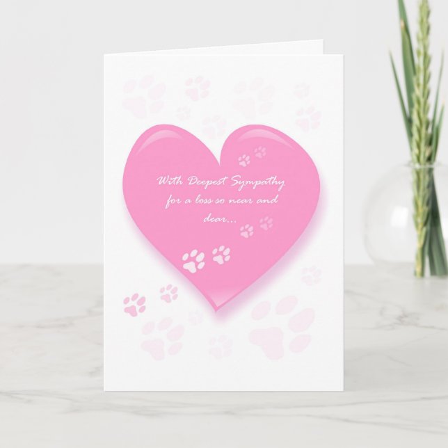 Pet Sympathy Card - Pink Heart & Pawprints (Front)