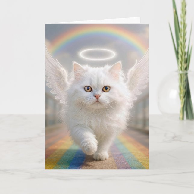 Pet Sympathy Persian Cat with Angel Wings Card (Front)