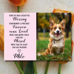 Pet Sympathy Personalised Photo Pet Loss Card Pink