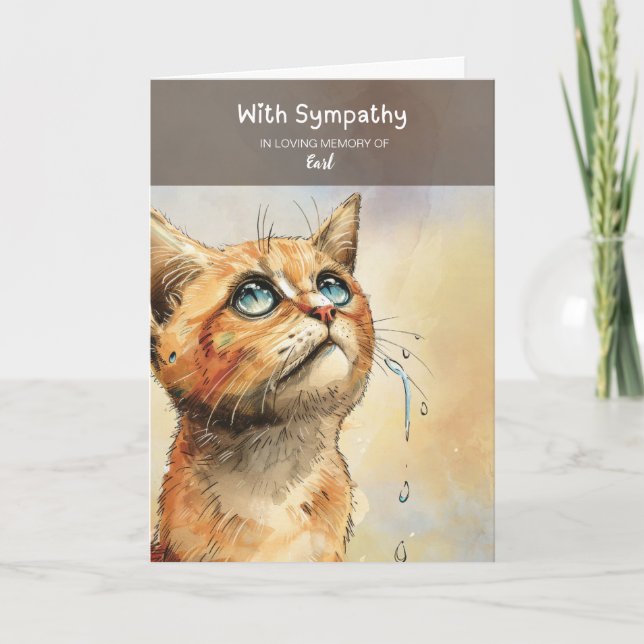 Pet Sympathy Sentiment with a Sad Cat with Tears Card (Front)