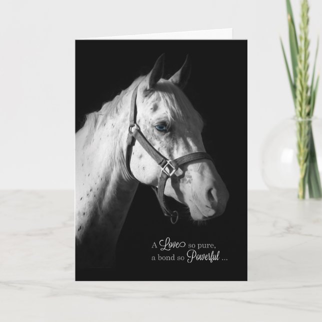 Pet Sympathy - White Horse on Black Card (Front)