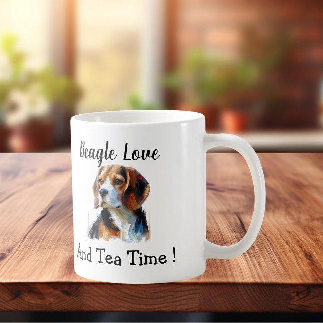  Pet Tea Time Brown beagle Personalise Coffee Mug (Customize the wording!)