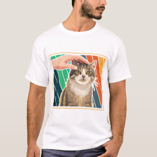 Pet The Cat Meme Funny Retro Vintage Art T-Shirt