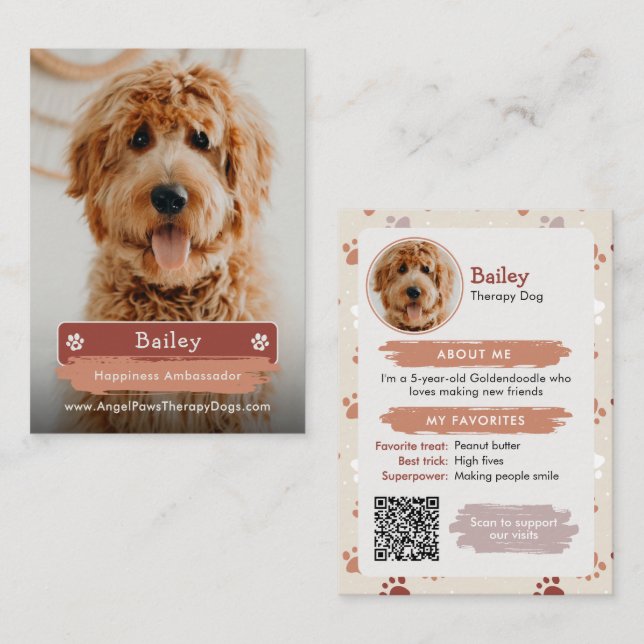 Pet Trading Card, Photo & QR Code Therapy Dog Calling Card (Front/Back)