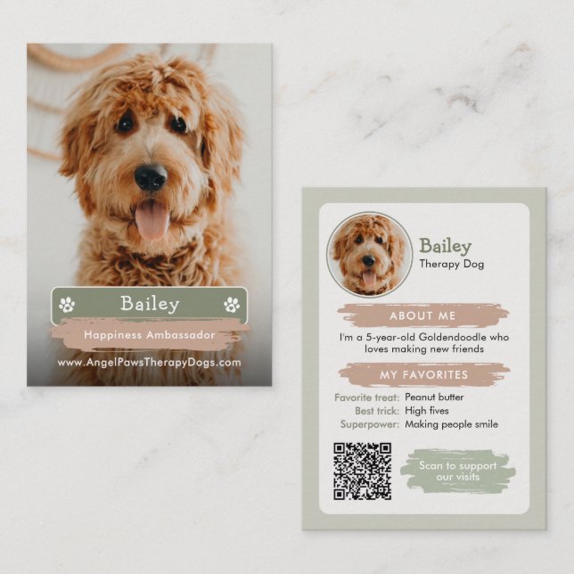 Pet Trading Card, Photo & QR Code Therapy Dog Calling Card (Front/Back)