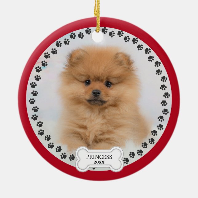   Pet Two Photo Christmas Red Personalised Ceramic Ornament (Back)