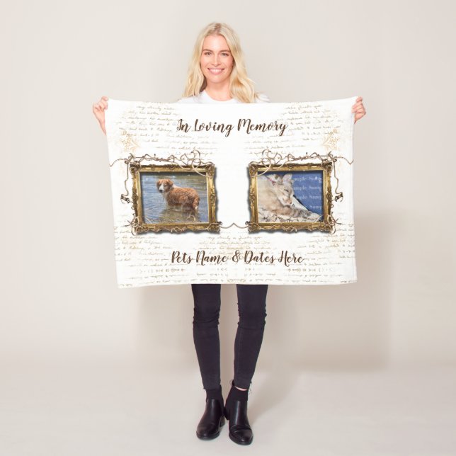 Pet TWO PHOTO picture frame white  | Personalise Fleece Blanket (In Situ)