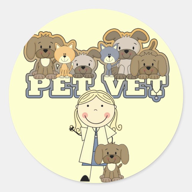 Pet Vet Blonde Female Tshirts and Gifts Classic Round Sticker (Front)