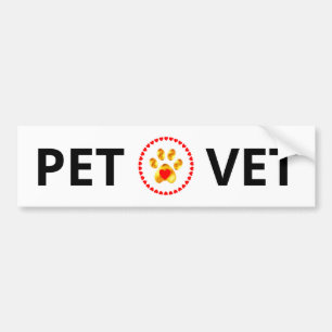 Pet Vet & golden paw with hearts bumper sticker