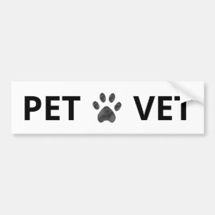 Pet Vet & paw in black and white bumper sticker