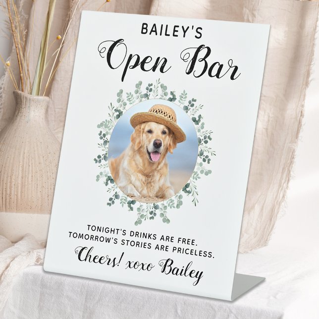 Pet Wedding Dog Open Bar Cocktail Drinks Pedestal Sign (Creator Uploaded)