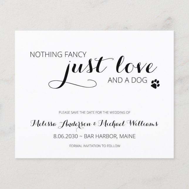 Pet Wedding Just Love Budget Dog Save The Date (Front)