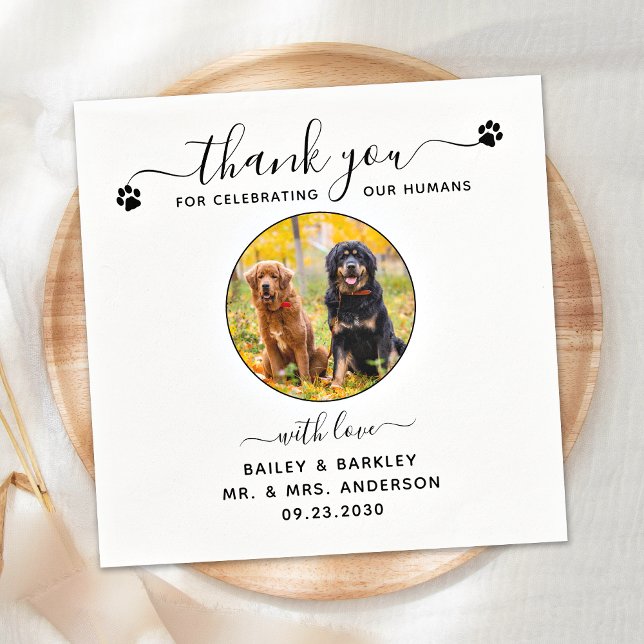 Pet Wedding Modern Elegant Script Photo Thank You Napkin (Creator Uploaded)