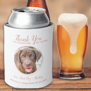 Pet Wedding Modern Rose Gold Dog Photo Thank You Can Cooler