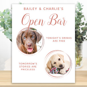 Pet Wedding Open Bar Dog 2 Photo Rose Gold Drinks Poster