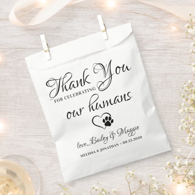 Pet Wedding Personalised Dog Thank You Doggie Favour Bag (Clipped)