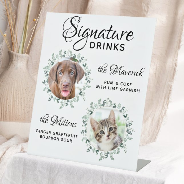 Pet Wedding Signature Drinks 2 Photo Dog Bar  Pedestal Sign (Creator Uploaded)