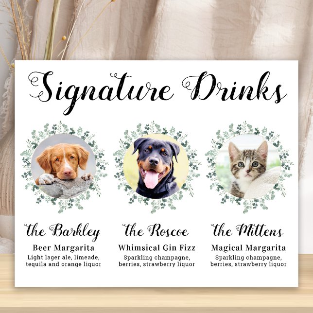 Pet Wedding Signature Drinks Personalised 3 Photo Poster (Creator Uploaded)