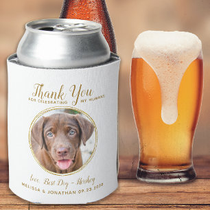 Pet Wedding Thank You Custom Photo Elegant Gold Can Cooler