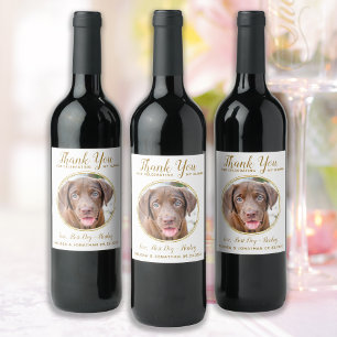 Pet Wedding Thank You Custom Photo Elegant Gold Wine Label