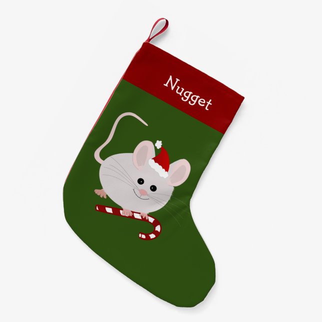 Pet White Santa Hat Mouse Christmas Stocking (Front (Hanging))