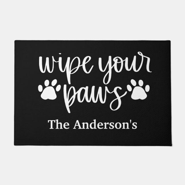 Pet Wipe Your Paws Black White Paw Prints Dog Cat Doormat (Front)
