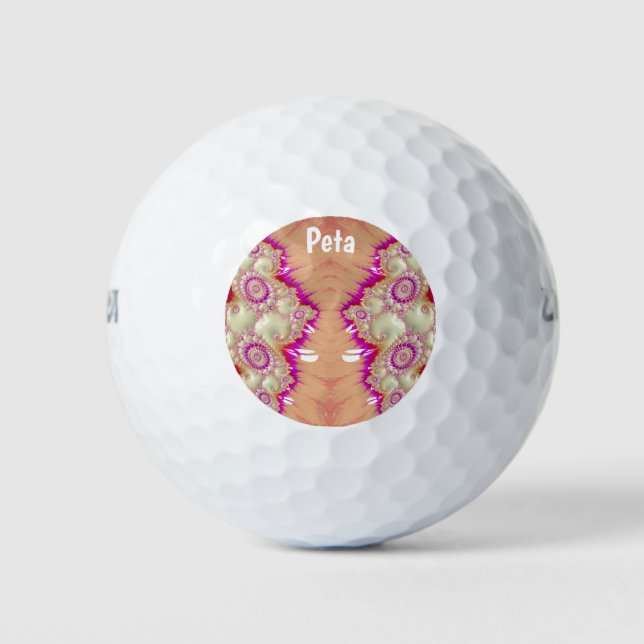 PETA ~ Pink Red Cream Fractal Design ~ Golf Balls (Front)