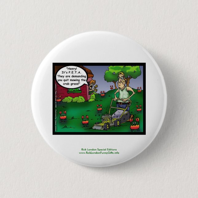 PETA & The Crabgrass Cartoon Funny Buttons (Front)