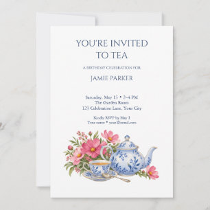 Petal and Pour Floral Birthday Tea Party Invitation