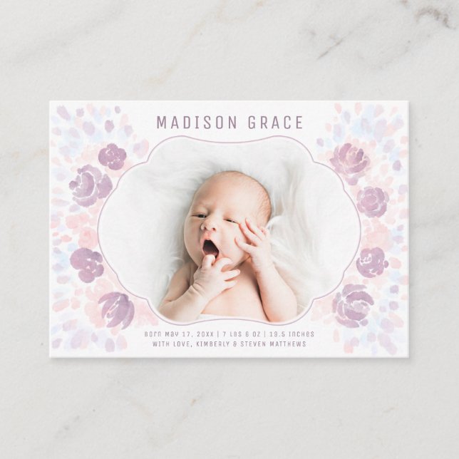 Petal Baby Girl Birth Announcement Photo Mini Card (Front)