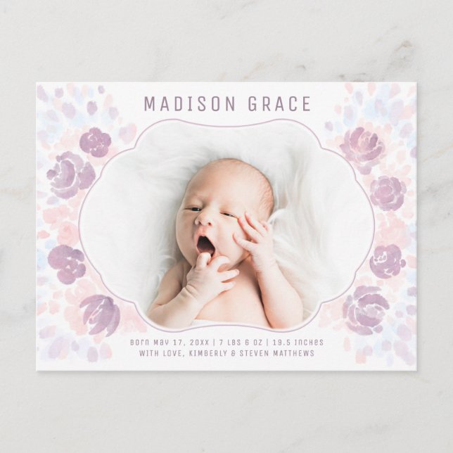 Petal Baby Girl Birth Announcement Photo Postcard (Front)