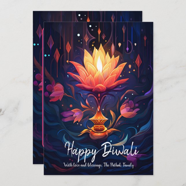 Petal Light Wishes Diwali card (Front/Back)