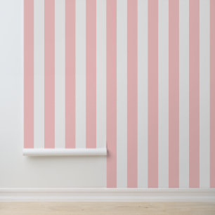 Petal Pink and White Bold Vertical Stripes Wallpaper