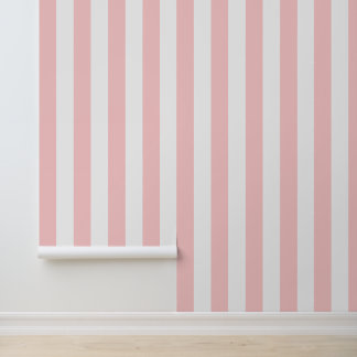 Petal Pink and White Bold Vertical Stripes Wallpaper