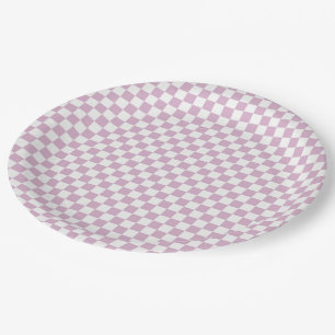 Petal Pink and White Chequered Paper Plates
