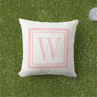 Petal Pink and White Classic Square Monogram Cushion