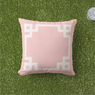 Petal Pink and White Greek Key   Editable Colours Cushion