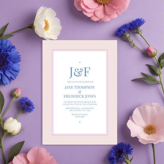 Petal Pink, Cornflower Blue & Mauve Purple Wedding Invitation (Petal Pink, Cornflower Blue and Mauve Purple Wedding Invitation)