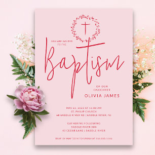 Petal Pink Girls Baptism Invitation