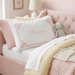 Petal Pink Greek Key Monogram Standard Pillow Case