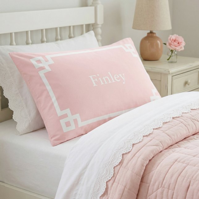Petal Pink Greek Key Monogram Standard Pillow Case (Creator Uploaded)