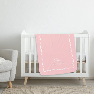 Petal Pink Wavy Border Monogrammed Sherpa Blanket