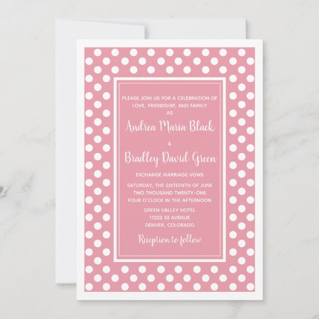 Petal Pink White Polka Dot Wedding Invitation (Front)