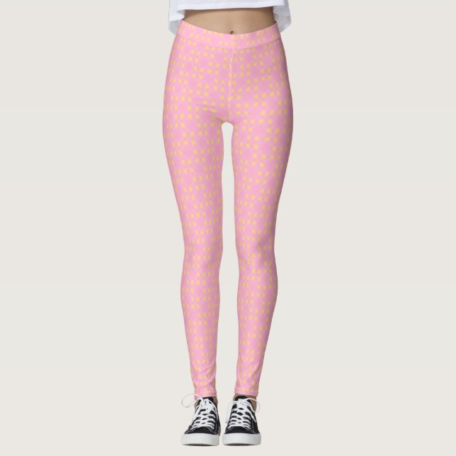 Petal Pop – Pink & Gold Seamless Geometric Pattern Leggings (Front)